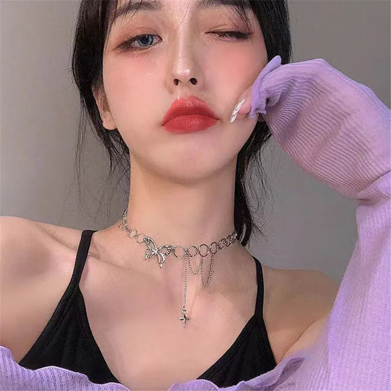 Choker Necklace for Women Silver Color Butterfly Short Gift Necklace Geometric Neck Jewelry