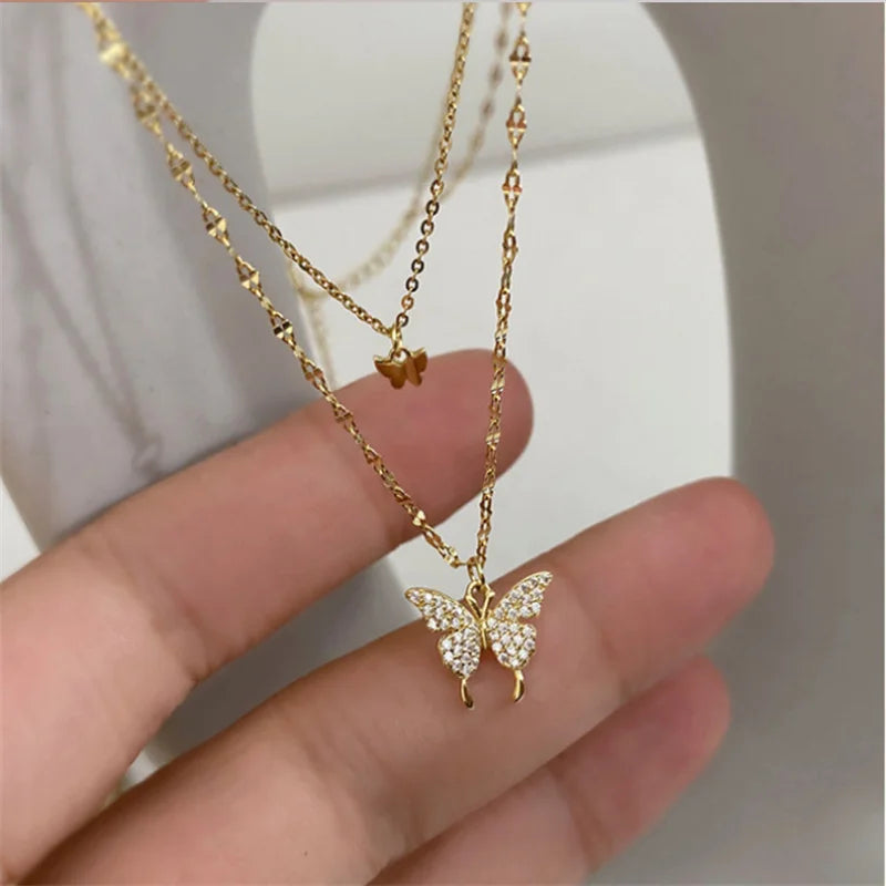 Choker Necklace for Women Silver Color Butterfly Short Gift Necklace Geometric Neck Jewelry