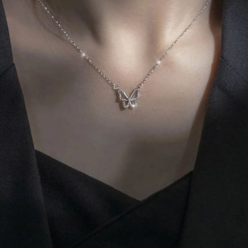 Choker Necklace for Women Silver Color Butterfly Short Gift Necklace Geometric Neck Jewelry
