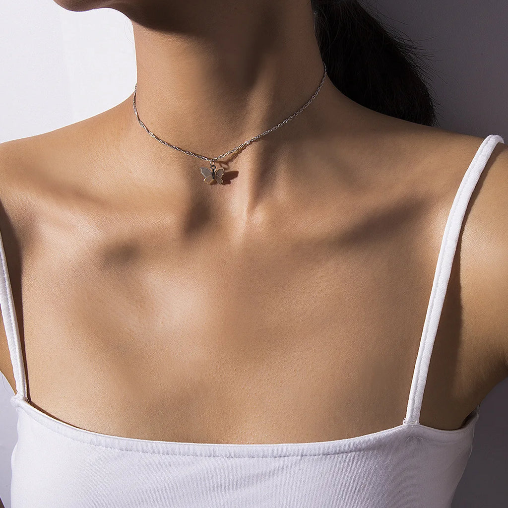 Choker Necklace for Women Silver Color Butterfly Short Gift Necklace Geometric Neck Jewelry
