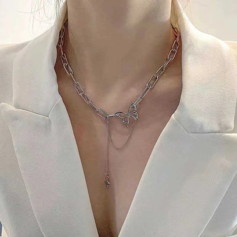 Choker Necklace for Women Silver Color Butterfly Short Gift Necklace Geometric Neck Jewelry