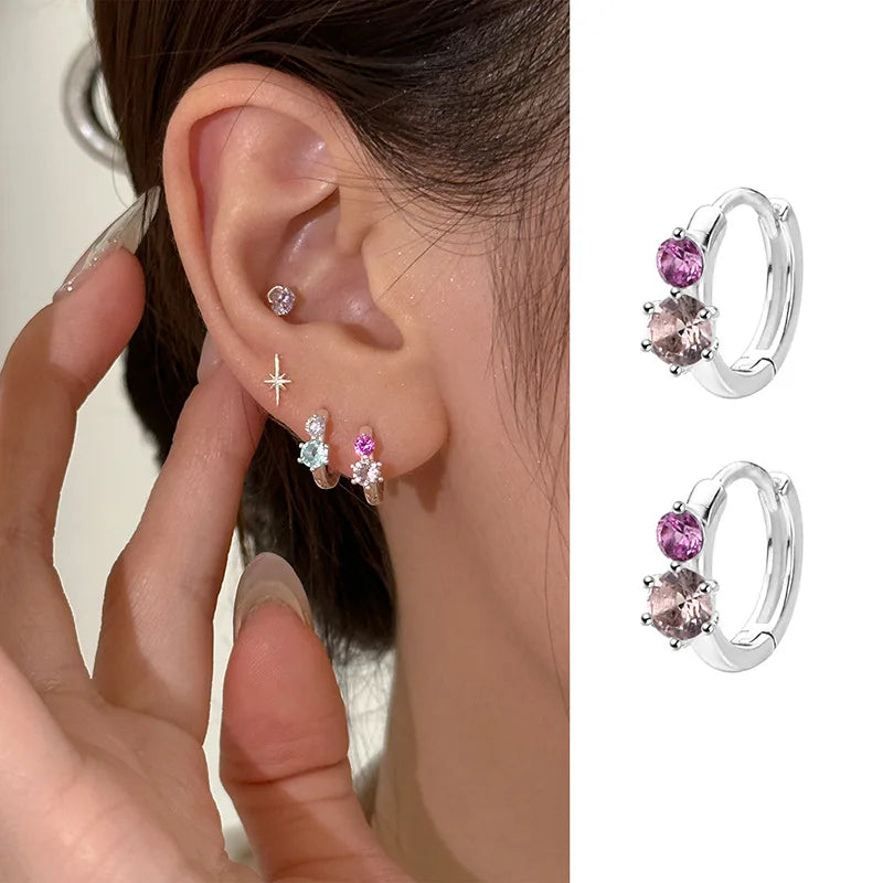 Colored Rhinestone Cartilage Earring Piercing Aesthetic Crystal Earrings for Women Cool Daily Wear Jewelry Gifts New