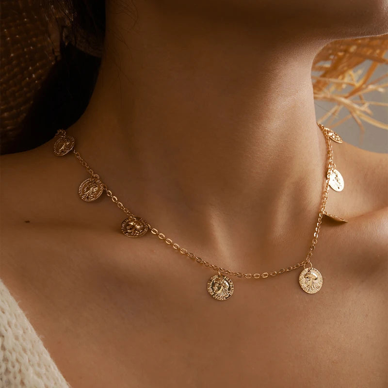 Colorful Crystal Clavicle Choker Necklace for Women Round Rhinestone Beads Gold Color Chains Jewelry on the Neck