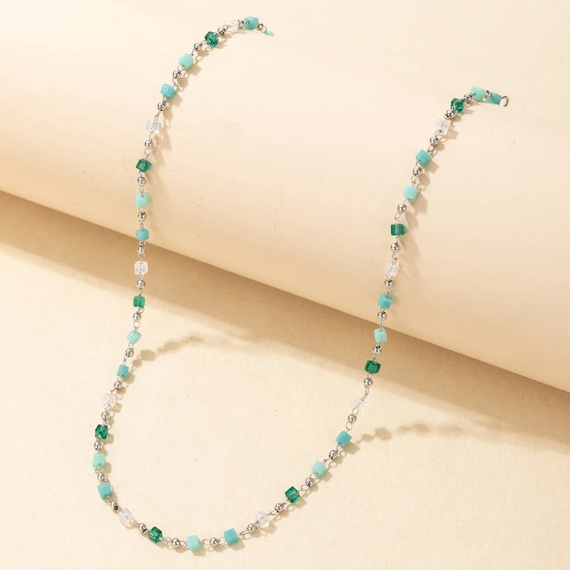Colorful Crystal Clavicle Choker Necklace for Women Round Rhinestone Beads Gold Color Chains Jewelry on the Neck