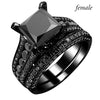 Couple Jewelry Lovers Rings Women's Black Zircon Engagement Ring Set Men's Stainless Steel Wedding Band Anniversary Gift