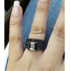 Couple Jewelry Lovers Rings Women's Black Zircon Engagement Ring Set Men's Stainless Steel Wedding Band Anniversary Gift