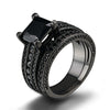 Couple Rings Romantic Women Black Rhinestones Zirconia Rings Set Simple Men Stainless Steel Ring Wedding Party Jewelry
