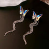 Design Crystal Butterfly Tassel Ear Clip Necklace Set Creativity Personality Female Snake Bone Chain Necklace Jewelry