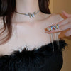 Design Crystal Butterfly Tassel Ear Clip Necklace Set Creativity Personality Female Snake Bone Chain Necklace Jewelry