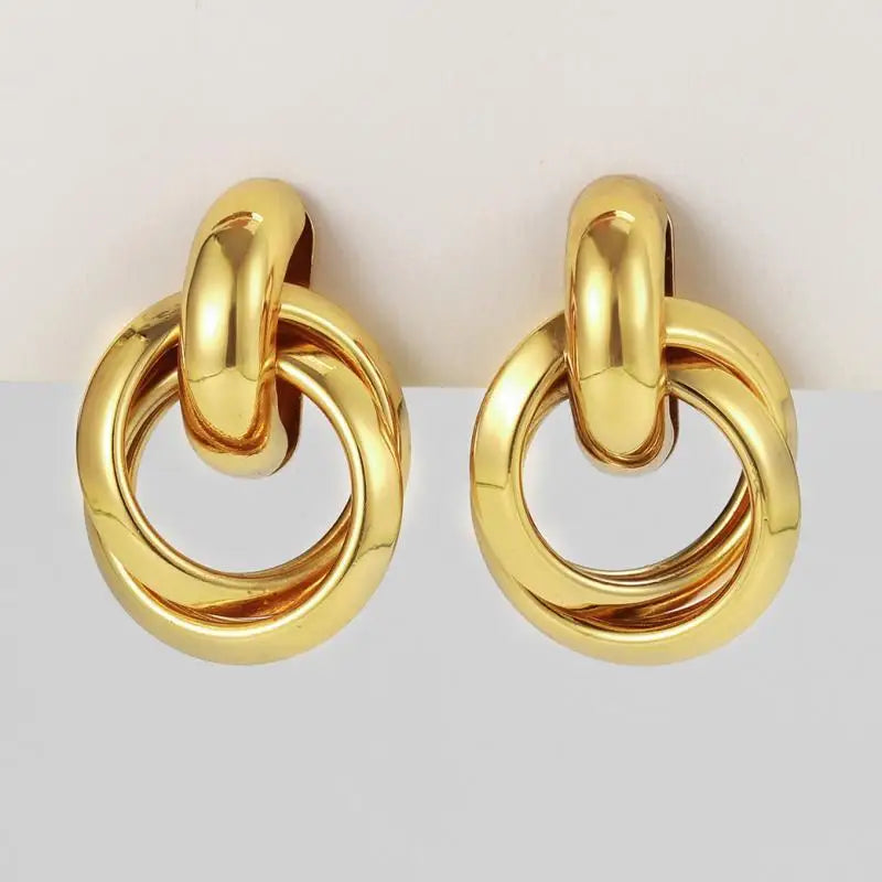 Elegant Big Metal Hoop Earring Woman 2023 New Vintage Gold Color Geometric Statement Earrings Jewelry Brincos Gift