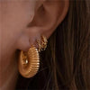 Glossy Stainless Steel Chunky Hoop Earrings for Women Gold Plated Thick Texture Geometric Circle Earring Vintage Jewelry