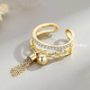Gold-Color Open Adjustable Ring With Tassel For Women  Classic Hollowed Rhinestone Tassel Ring Jewelry Gift