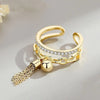 Gold-Color Open Adjustable Ring With Tassel For Women  Classic Hollowed Rhinestone Tassel Ring Jewelry Gift