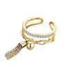 Gold-Color Open Adjustable Ring With Tassel For Women  Classic Hollowed Rhinestone Tassel Ring Jewelry Gift