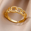 Gold Color Stainless Steel Rings For Women Chain Hollow Out Crystal Zircon Finger Ring Jewelry  Gift anillos mujer