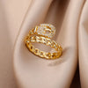 Gold Color Stainless Steel Rings For Women Chain Hollow Out Crystal Zircon Finger Ring Jewelry  Gift anillos mujer