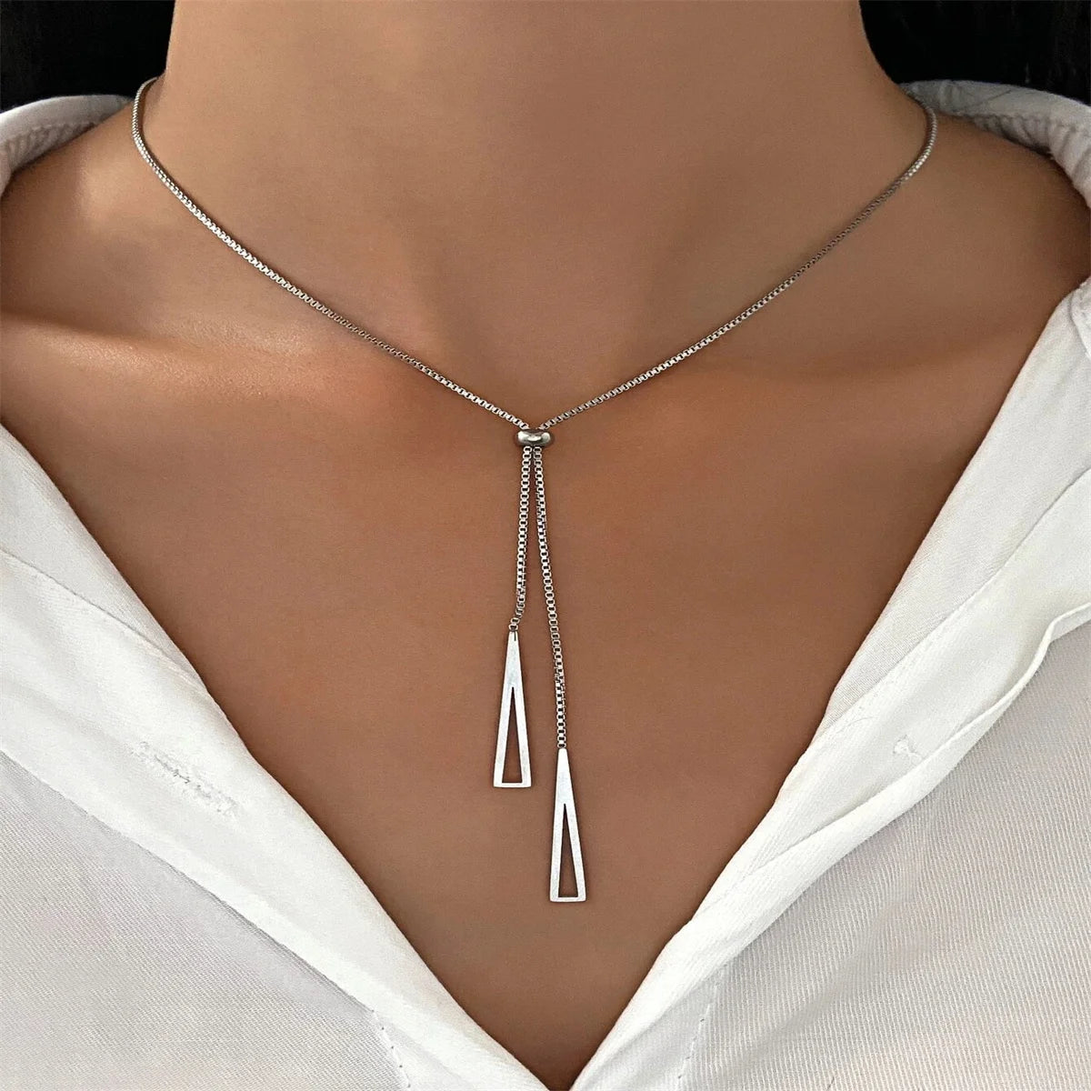 Gold Color Triangle Pendant Necklace Stainless Steel Simple Charm Y Lariat Necklaces for Women Boho Minimalist Jewelry