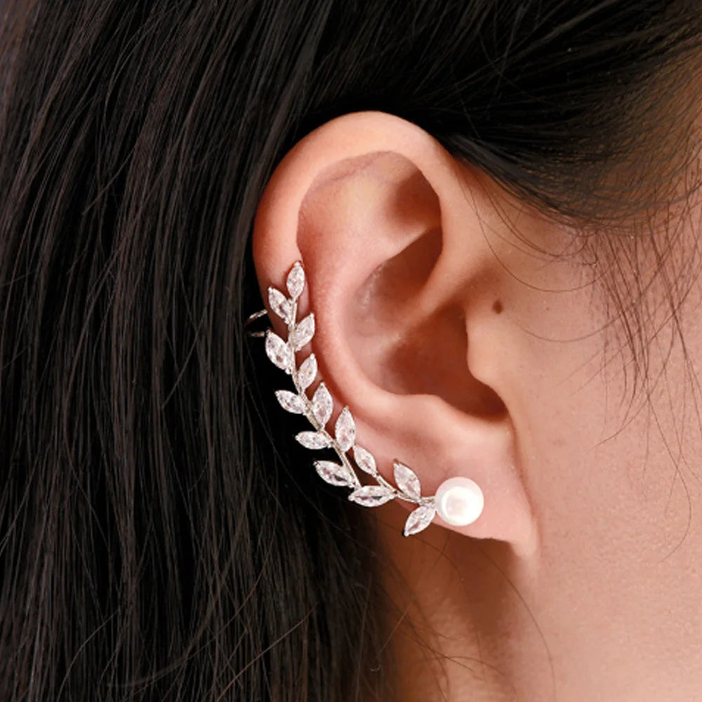 Leaves Zircon Stud Earrings Charms Luxury Designer for Women Bridal Pearl Earring Accessories Wedding Party Jewelry Gift