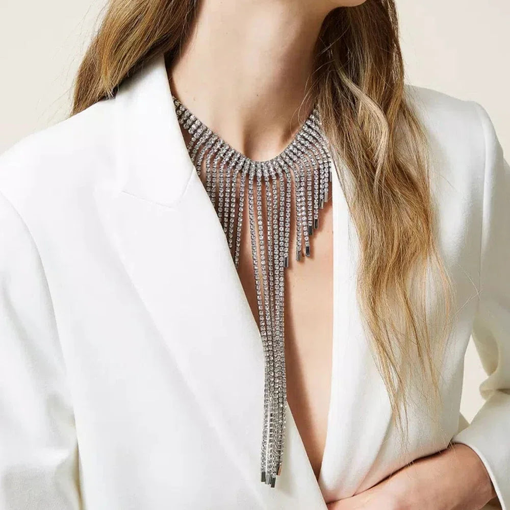 Long Tassel Necklace Temperament Trend Rhinestone Claw Chain Niche Simple Collarbone Neck Decoration Party for Women