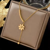 316L Titanium Steel Heart Love Flower Square Necklace  Pendant Neck Chain Girl Jewelry