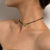 Black Crystal Glass Bead Chain Choker Necklace for Women Flower Lariat Lock Collar Necklace Jewelry Party Charm