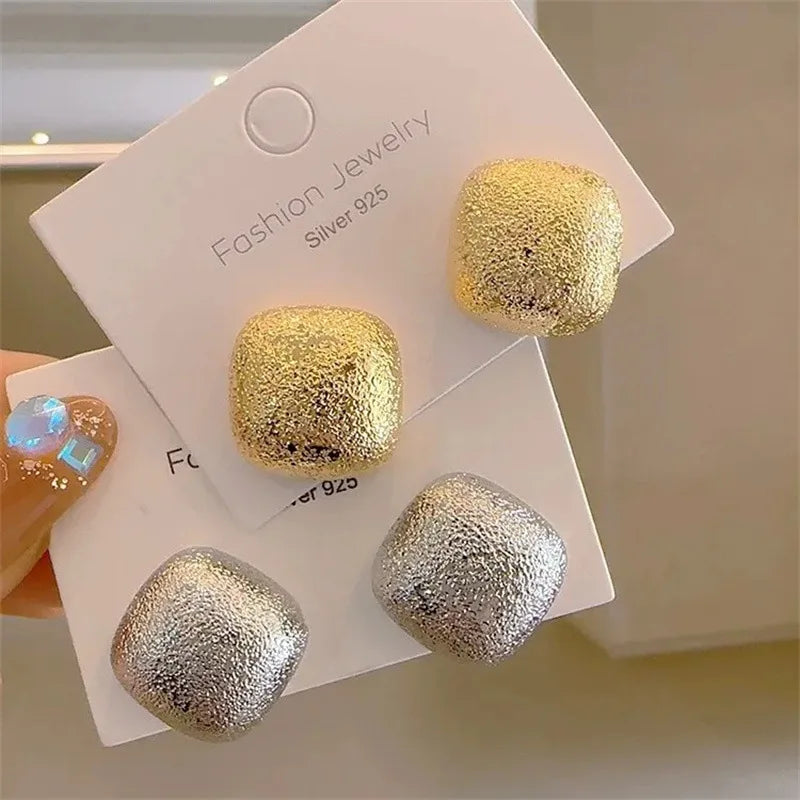 Minimalist Frosted Square Earrings for Women Hip-Hop Punk Geometric Earring Clip Girl 2024 Trendy Party Jewelry