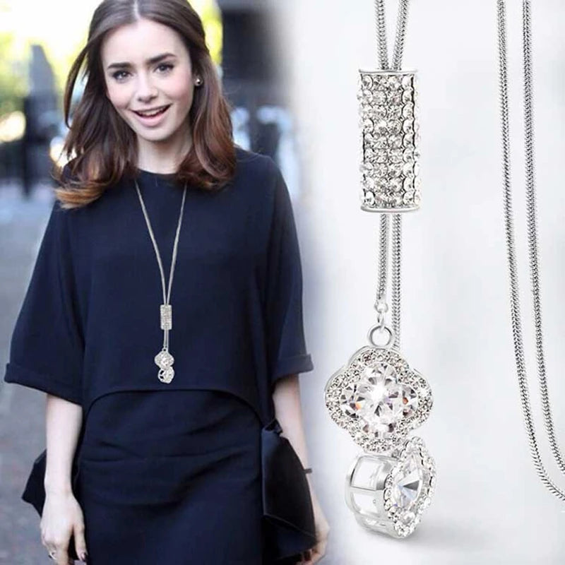Necklaces Crystal Jewelry Clover Leaves Necklace Pendant Long Sweater Twist Chain For Women