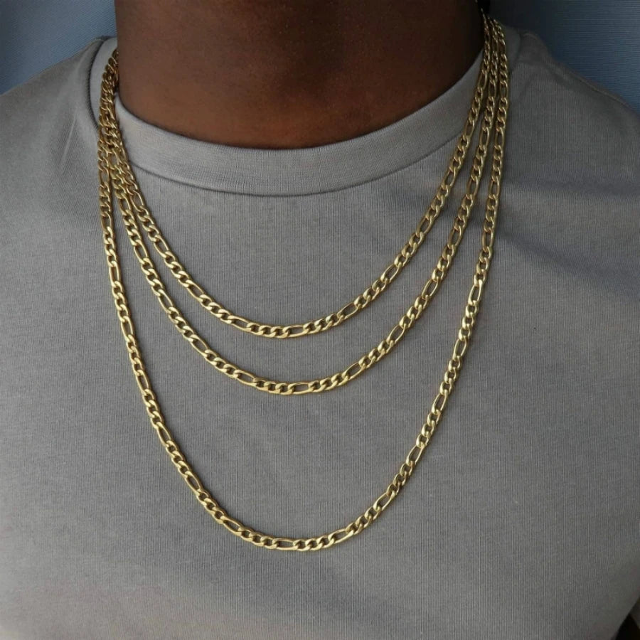 Figaro Chain Necklace Men 3mm Stainless Steel Gold Color Long Necklace for Jewelry Gift Collar Hombres
