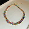 Pink Purple Gold Color Rhinestone Choker Necklaces for Women Geometric Crystal Necklaces Party Weddings Jewelry
