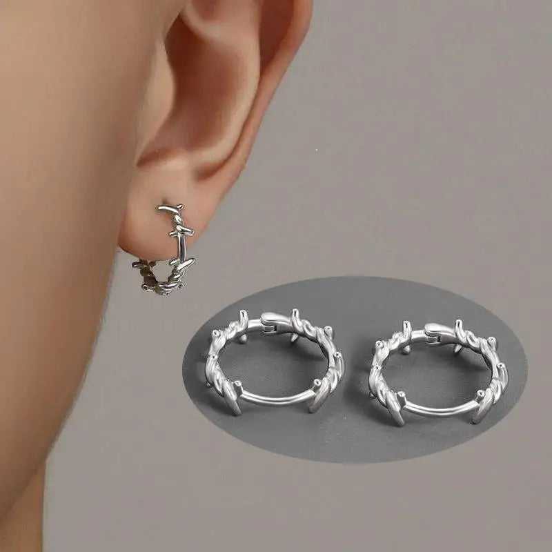 Punk Irregular Thorn Round Hoop Earrings for Men Women Hip Hop Party Earring Perforated Stud Mens Jewellery