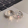 Shiny Five Pointed Star Couple Rings for Women Men Vintage Pink Crystal Star Adjustable Ring Lover Y2K Jewelry