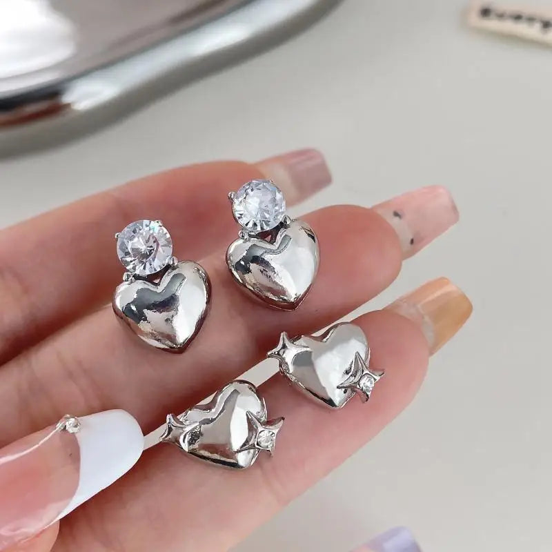 Shiny Zircon Heart Star Stud Earrings for Women Korean Jewelry Party Women's Sweet Accessories