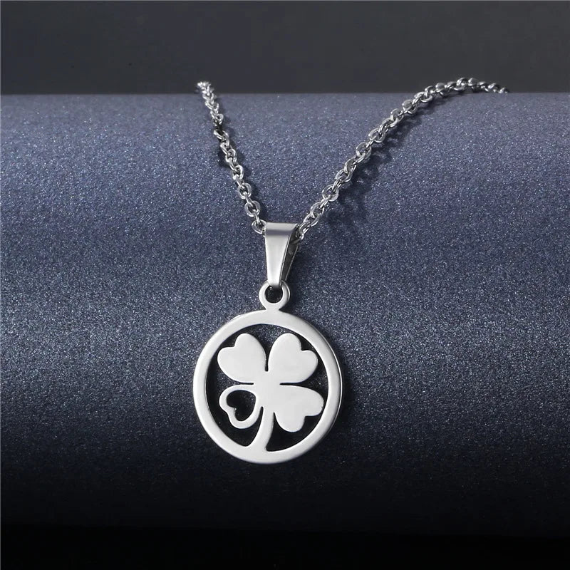 Silver Color Stainless Steel Pendant Flower Necklace for Women Girls Jewelry Gift Choker Statement Clavicle Chain Collar