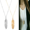 Simple Gold Color Meter Feather Pendant Necklace for Women Leaf Shaped Female Long Sweater Chain Girls Jewelry Gifts