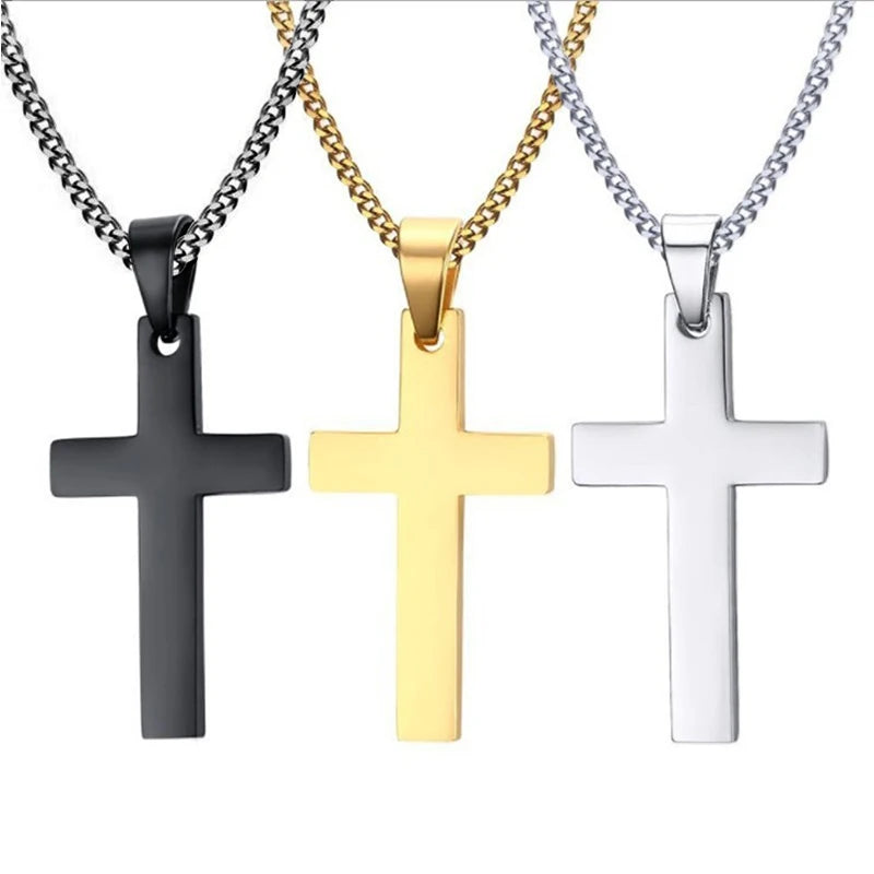 Stainless Steel Cross Pendant Necklace For Women Men Link Chain Charm Necklace Cool Boys Girls Punk Hip Hop Jewelry Gift