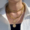 Thick and Thin Chain Multi-layer Necklace for Women Men Punk Figure Circular Pendant Necklace Vintage Jewelry