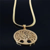 Tree of Life Stainless Steel Crystal Necklaces Pendants Women Gold Color Neckless Jewelry bijoux acier innoxydable femme