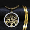 Tree of Life Stainless Steel Crystal Necklaces Pendants Women Gold Color Neckless Jewelry bijoux acier innoxydable femme