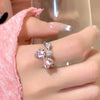 Trend Pink Crystal Double Bow Rings Creative Zircon Adjustable Open Ring Y2K Shiny Zircon Rings for Women Party Jewelry