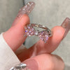 Trend Pink Crystal Double Bow Rings Creative Zircon Adjustable Open Ring Y2K Shiny Zircon Rings for Women Party Jewelry