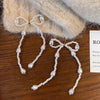 White Imitation Pearl Stud Earrings for Women Exquisite Bow Long Tassel Chain Dangle Earrings Wedding Jewelry
