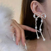 White Imitation Pearl Stud Earrings for Women Exquisite Bow Long Tassel Chain Dangle Earrings Wedding Jewelry