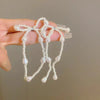 White Imitation Pearl Stud Earrings for Women Exquisite Bow Long Tassel Chain Dangle Earrings Wedding Jewelry