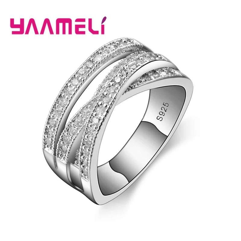 Women Men Rings 925 Sterling Silver Color Jewelry Crystal Inlay Overpass Cross Bague Bijoux   5-13
