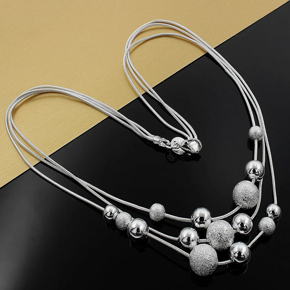 Fine Jewelry Charm Silver Color Bead Necklace Classic High-quality  for Women Lady Wedding Chain   Gift