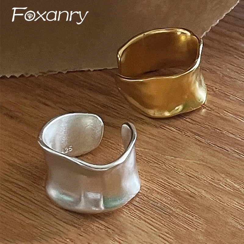Foxanry Minimalist Silver Color Party Rings for Women   Vintage Punk Width Geometric Finger Jewelry Gifts Кольцо
