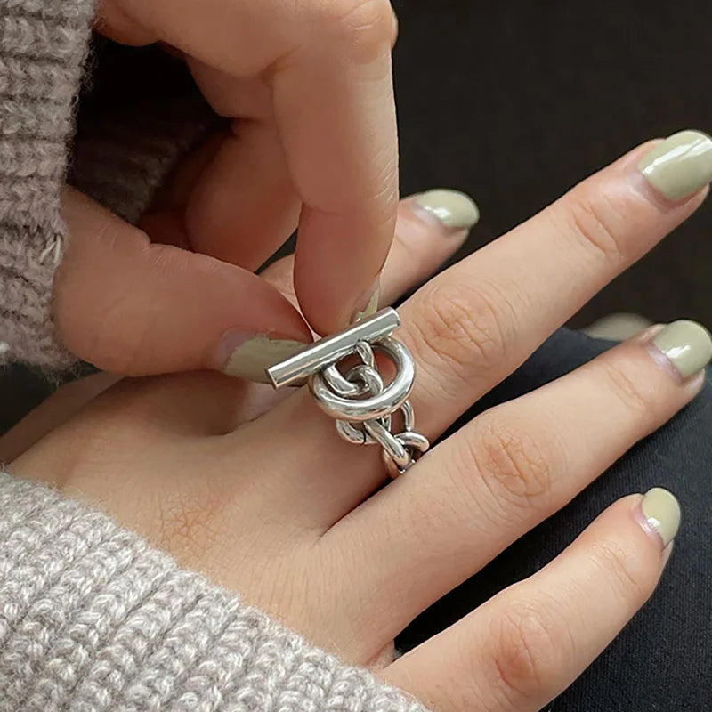 Foxanry Vintage Handmade OT Buckle Engagement Rings for Women Couples   Creative Geometric Handmade Party Jewelry Gift