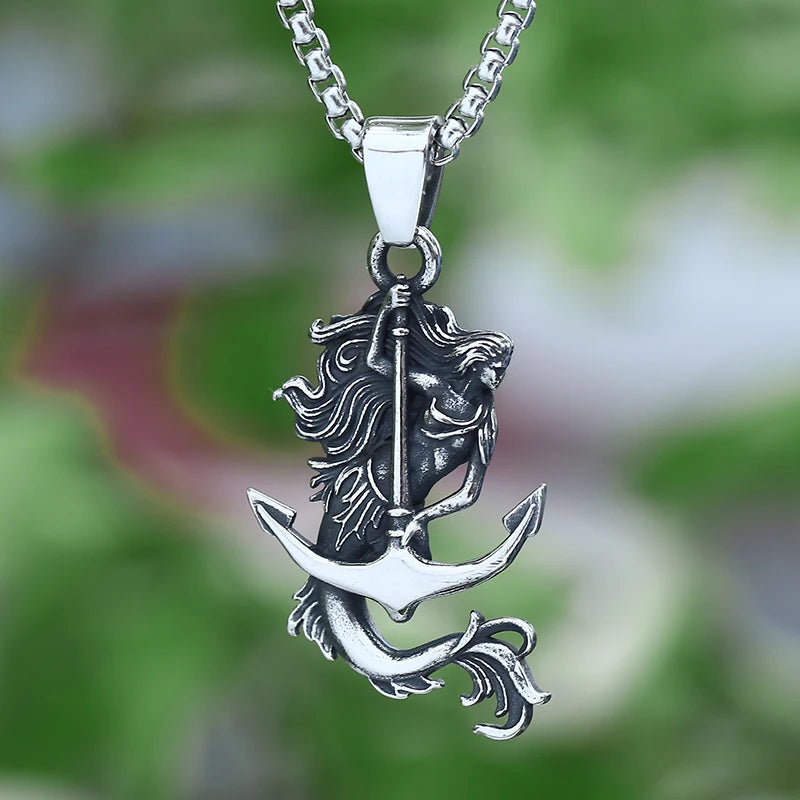 Freeshipping Anchor And Ancient Greek Mythology Navigation Series Retro Two-Sided Pendant Necklace Male Tide Vintage Jeweklry