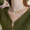 French Romantic Metal Woven Mesh Chain Green Crystal Pendant Necklace 2022 New Neckchain for Womens Party Exquisite Jewelry
