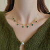 French Romantic Metal Woven Mesh Chain Green Crystal Pendant Necklace 2022 New Neckchain for Womens Party Exquisite Jewelry
